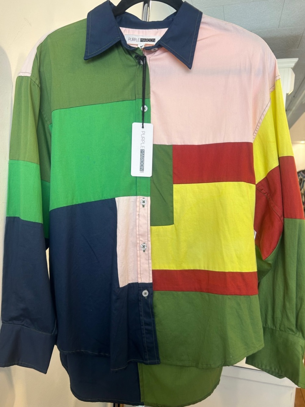 Purple & Green Multi-Block Button-Down Shirt by Purple Maroon